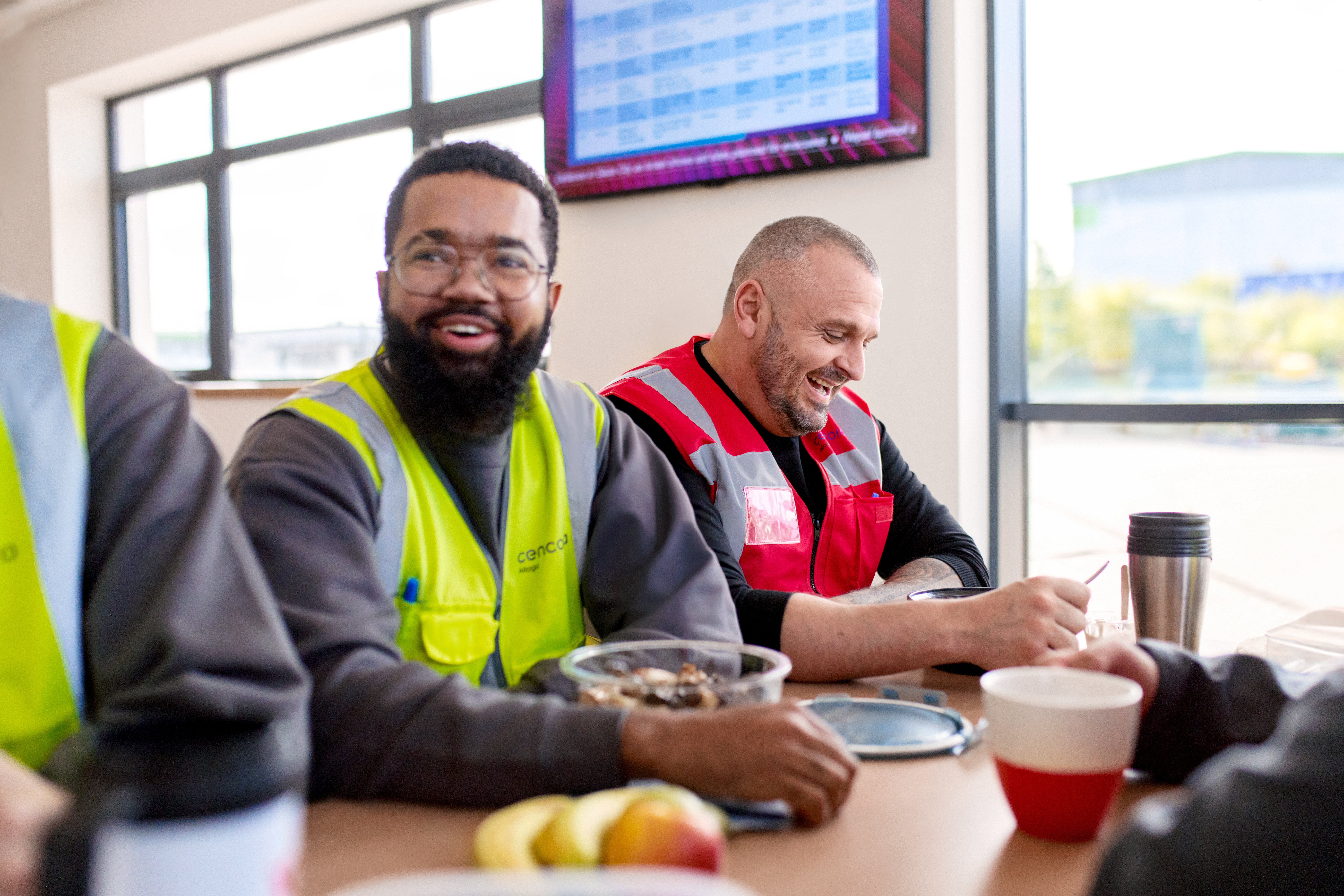 Employees having lunch in the canteen.