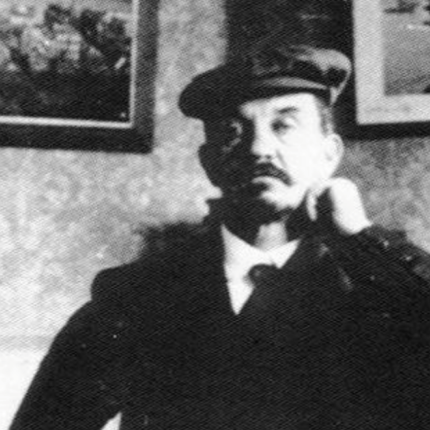  Lucien Napoleon Brunswick sits in a black and white photograph.